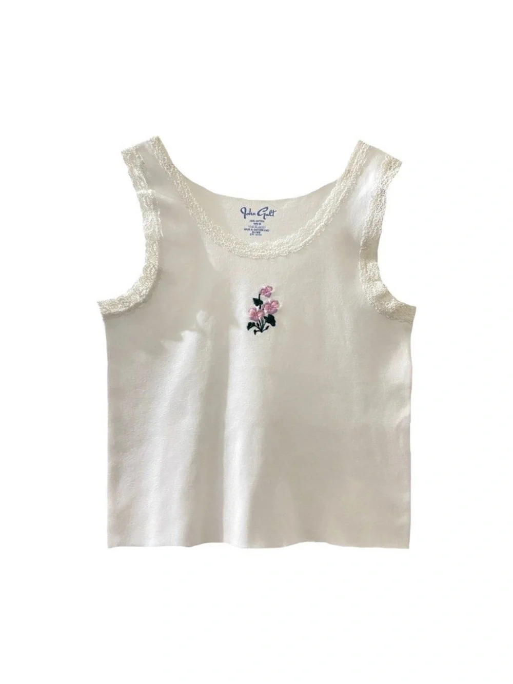RARE Brandy Melville J. Galt Ronnie Lace floral Embroidered CropTank Top White